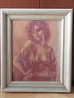 obraz KUDRNATÁ DÍVKA, akt, pastel, nesignováno