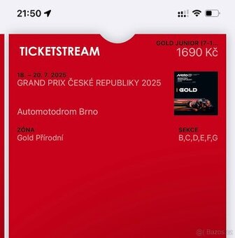 2 listky Gold na Grand prix Brno 2025 1xdospeli a 1xJunior