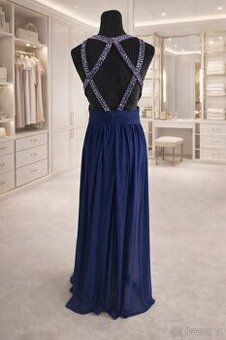 Tmave modre dlouhe plesove saty vel XS-S