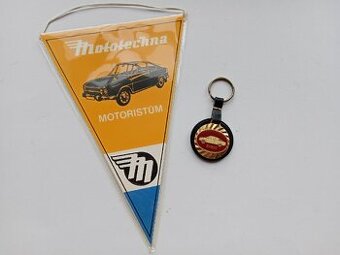 ŠKODA 110 R- dobová klíčenka + vlaječka, Mototechna 1974