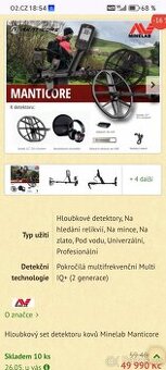 Prodám Prof. Detektor Minelab Manticore