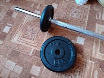 Obouruční činka (osa, tyč) 155 cm + závaží (kotouče)