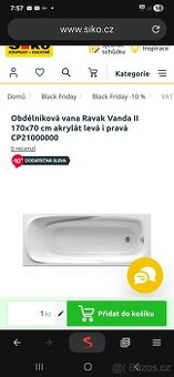 Nová obdelníková vana Ravak Vanda II 170x70