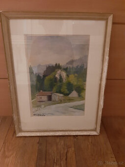 Prodám krásný obraz chaloupky na horách signováno