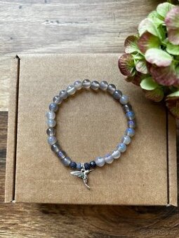 Náramky z přírodních minerálních korálků - stříbrný kolibřík