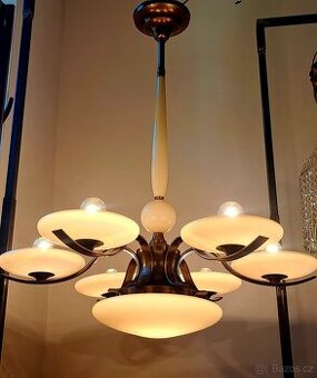 Starožitný velký Art Deco lustr,, osvětlení