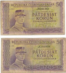 50 Kčs 1945 Štefánik serie JE,JN