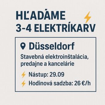 Hľadáme 3-4 elektrikárov