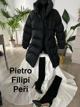 Pietro filipi perovy dlouhy prosivany kabat cerny 42
