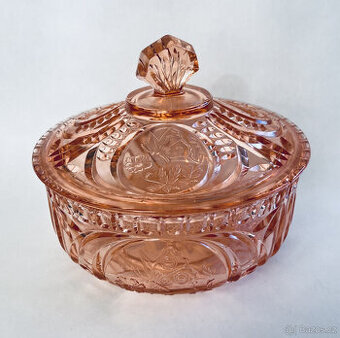 Starožitná velká dóza, rosalínové sklo, Walther Glas