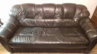 Sedací souprava kožená černá třídílná