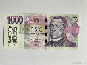 Bankovka 1000Kč s přítiskem 2023 kolek ČNB