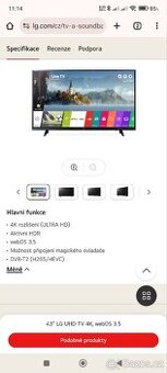 Prodám TV LG 108 cm