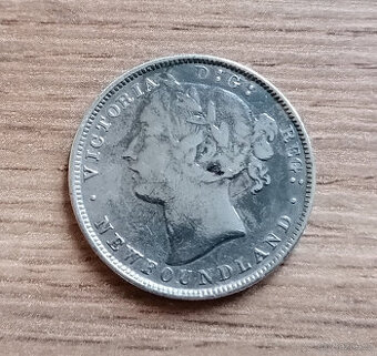 Stříbro 20 Cents 1865 Newfoundland stříbrná mince Kanada