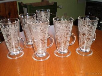 skleničky na kávu - grog -  broušené -  6 ks  ++nové++