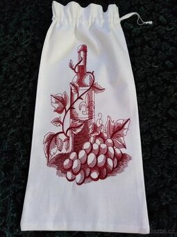 2x LÁTKOVÝ VYŠÍVANÝ OBAL NA VÍNO - ČERVENÉ - RŮŽOVÉ - BÍLÉ