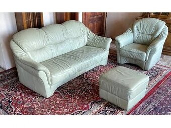 Luxusní kožená sedací souprava 3+1+taburet, 1900