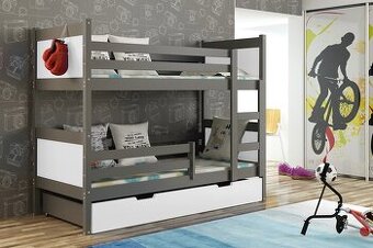 NOVÁ Patrová postel palanda grafitová MASIV