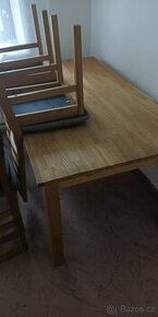 Dubový jídelní stůl, 6 ks židlí