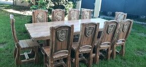Drevený stôl Poľovnicke motivy 200×90cm vrátane10 stoličkov - 1