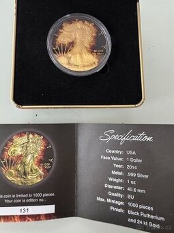 1 oz American Eagle 2014, Sříbro, Black Ruthenium