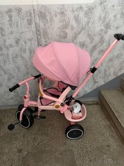 Tříkolka 2v1 otočné sedadlo skládací stříška růžová - ECOTOY