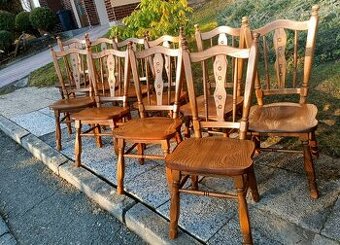 10 X rustikální , dubové židle , masiv .TOP STAV