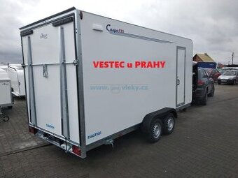 Přívěs skříňový Tomplan 4,7 x 2 x 2,1m, 2700kg, rampa, boční
