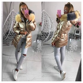 NOVÁ Luxusní zimní dámská oboustranná bunda zlatá/stříbrná - 1