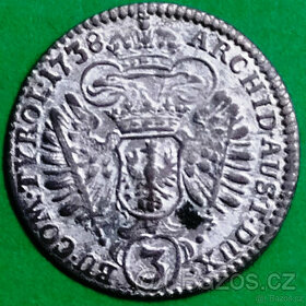 3. Krejcar 1738 HALL KAREL VI. hledaná mince - 1