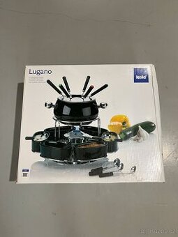 Kela Fondue smalt LUGANO, černá, 22dílná sada