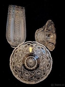 Broušené sklo, 3 velké a těžké kusy