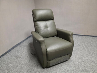 Nové kožené elektricky polohovací křeslo šedozelené