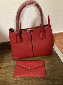 červená bordó kabelka + malá peneženka