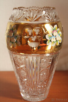 broušená váza , zlacená, malovaná, retro