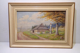 Štěpánek - Chalupa u cesty s kapličkou - olej 
