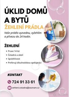 Uklid domácnosti, žehlení prádla