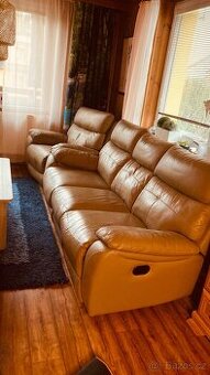 Kožená Polohovací relax tv křesla a 3 mistna pohovka .