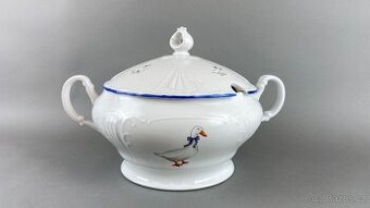Mísa na polévku husy, modrá linka, český porcelán