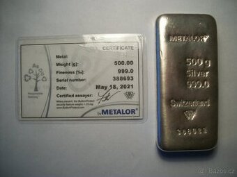 500g investiční stříbrný slitek | Metalor