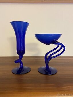 LUXUSNÍ NOVÉ VÁZY Z MODRÉHO SKLA
