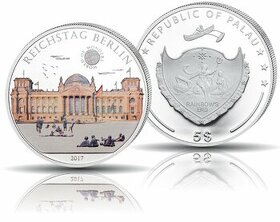 Stříbrná kolorovaná mince Reichstag in Berlin - 5$ Palau