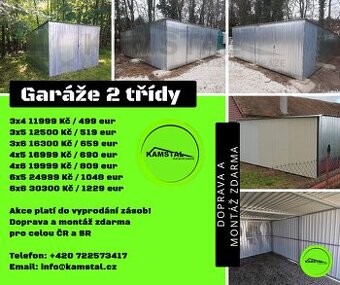 Plechová garáž 3x5m, 3x6, 4x5, 4x6, 6x5, 6x6, 2 třida, sklad