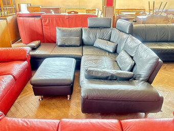 946 Kožená rohová sedací souprava sedačka + taburet šedá