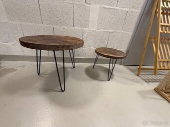 (PRODÁNO) Prodám set 2 kulatých stolků – dřevodekor