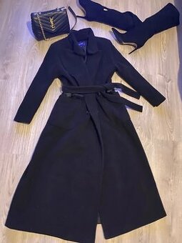 Kasmirovy vlneny cerny dlouhy kabat dámský 42