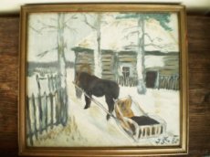 Starý obraz - zimní výjev "Kůň se saněmi"