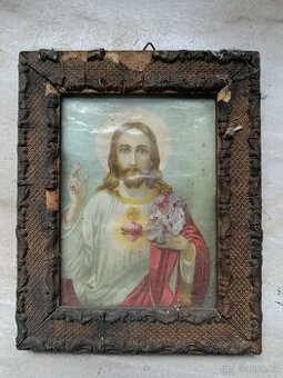 Starožitný svatý obrázek v původním dřevěném rámu