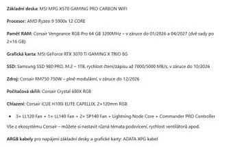 Pracovní/Herní Počítač Corsair iCUE RYZEN 9 5900X, RTX3070TI