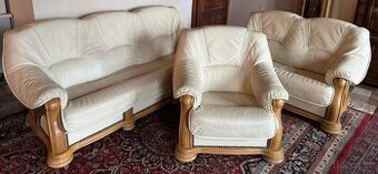 Rustikální kožená dubová souprava 3+2+1, 6287